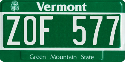 VT license plate ZOF577