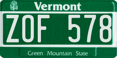 VT license plate ZOF578