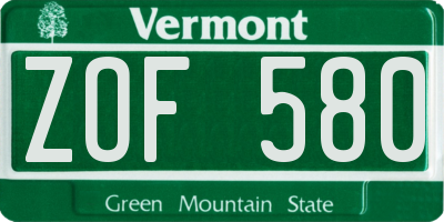 VT license plate ZOF580