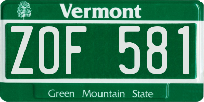 VT license plate ZOF581
