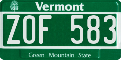 VT license plate ZOF583