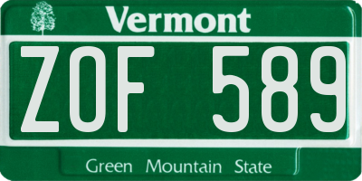 VT license plate ZOF589
