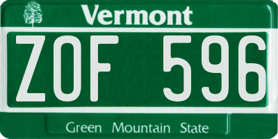 VT license plate ZOF596