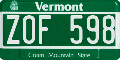 VT license plate ZOF598