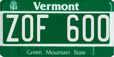 VT license plate ZOF600