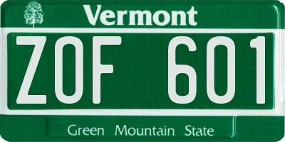 VT license plate ZOF601