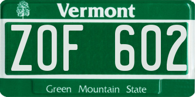 VT license plate ZOF602