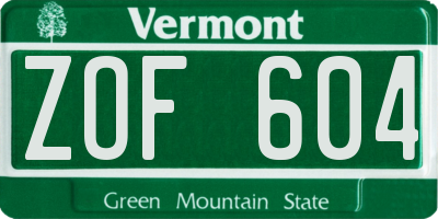 VT license plate ZOF604