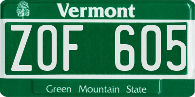 VT license plate ZOF605