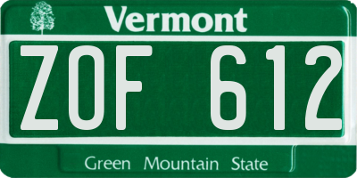 VT license plate ZOF612