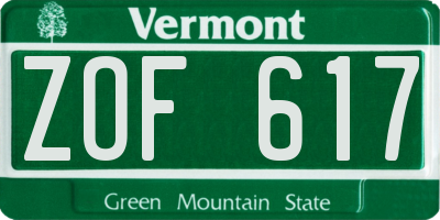 VT license plate ZOF617