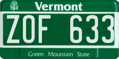 VT license plate ZOF633