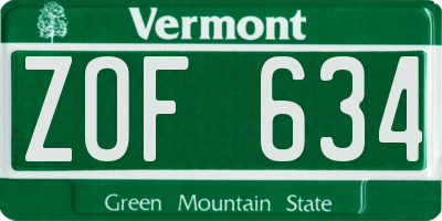 VT license plate ZOF634