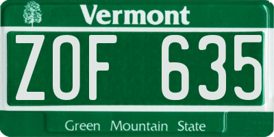 VT license plate ZOF635