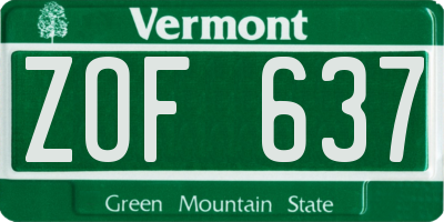 VT license plate ZOF637