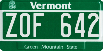 VT license plate ZOF642