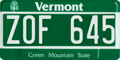 VT license plate ZOF645