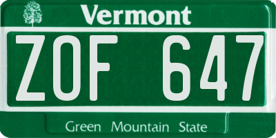 VT license plate ZOF647