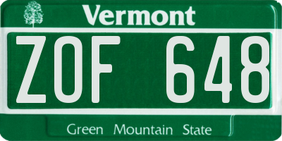 VT license plate ZOF648