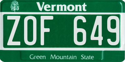 VT license plate ZOF649