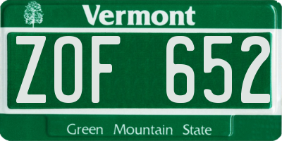 VT license plate ZOF652