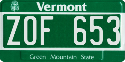 VT license plate ZOF653