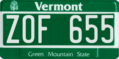 VT license plate ZOF655