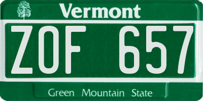 VT license plate ZOF657