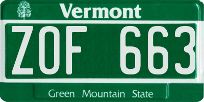 VT license plate ZOF663