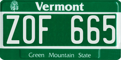 VT license plate ZOF665
