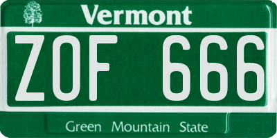 VT license plate ZOF666