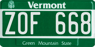 VT license plate ZOF668