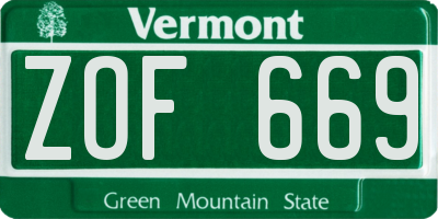 VT license plate ZOF669