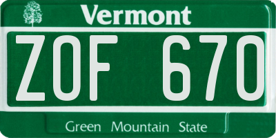 VT license plate ZOF670