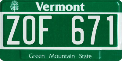 VT license plate ZOF671