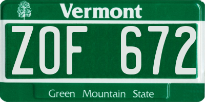 VT license plate ZOF672