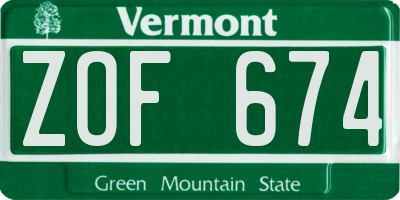 VT license plate ZOF674