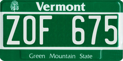 VT license plate ZOF675
