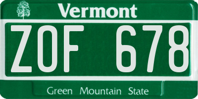 VT license plate ZOF678