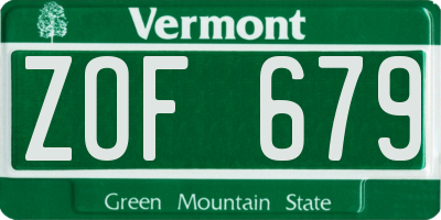 VT license plate ZOF679