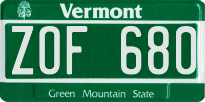 VT license plate ZOF680