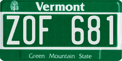VT license plate ZOF681