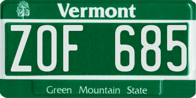 VT license plate ZOF685
