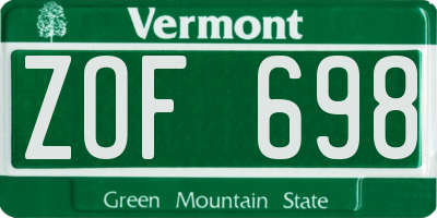 VT license plate ZOF698