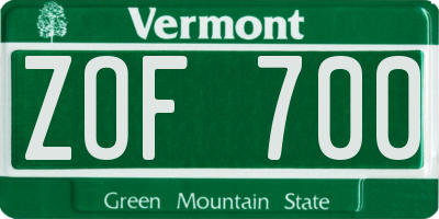 VT license plate ZOF700