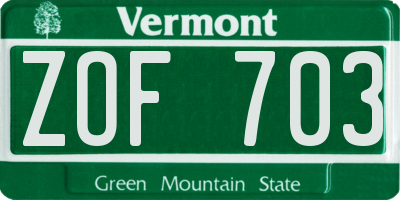 VT license plate ZOF703