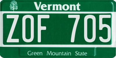 VT license plate ZOF705