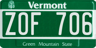 VT license plate ZOF706