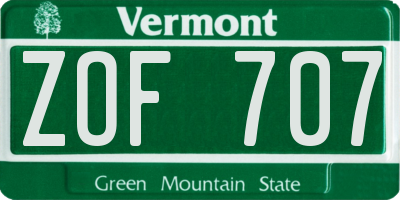 VT license plate ZOF707