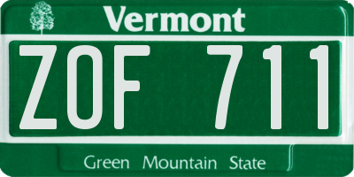 VT license plate ZOF711